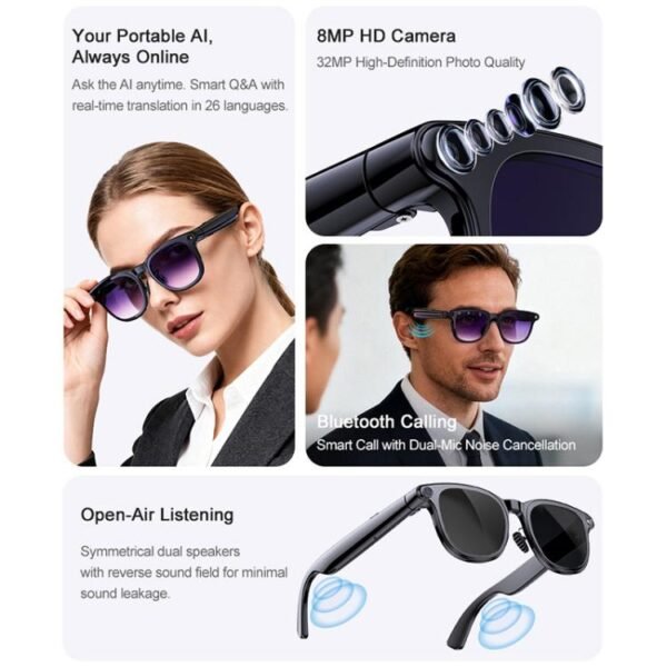 A2 8MP HD Smart Camera Glasses, Support AI Translation / AI Assistant / Bluetooth Calling, A2